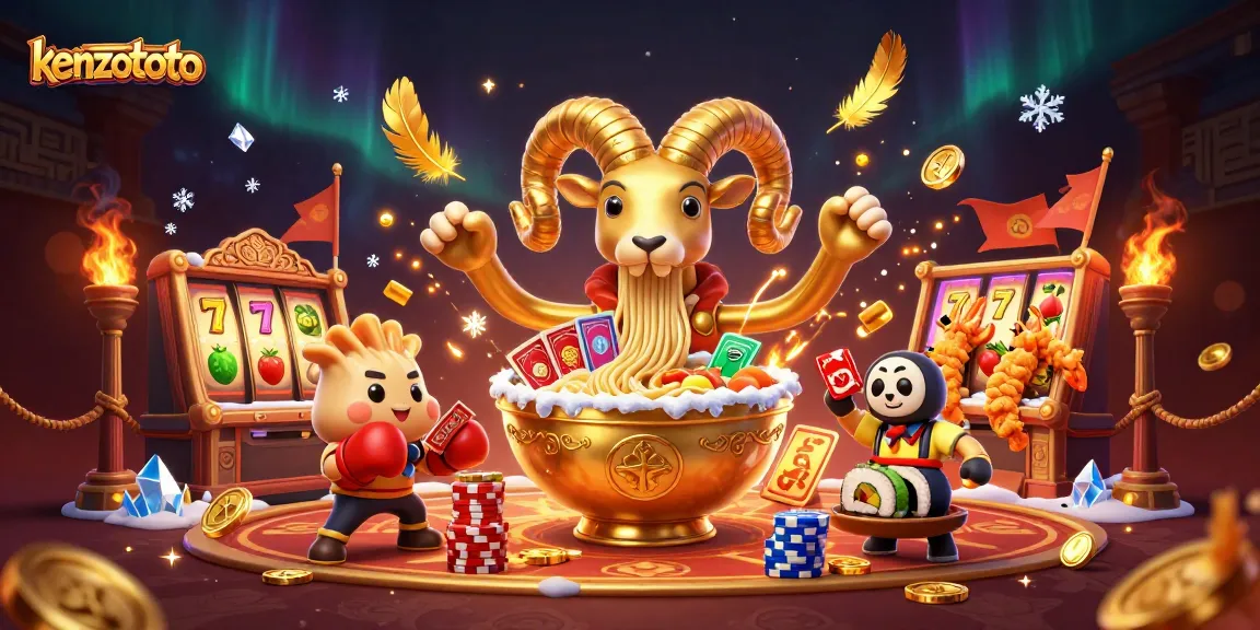 Kenzototo features a vibrant casino scene with a charming ramen bowl dealer surrounded by engaging game elements and dynamic action.
