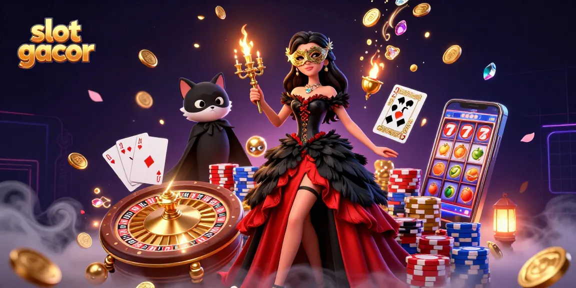 Engage with slot gacor excitement featuring a woman in a stunning ballroom gown amidst flying coins and jackpot symbols.