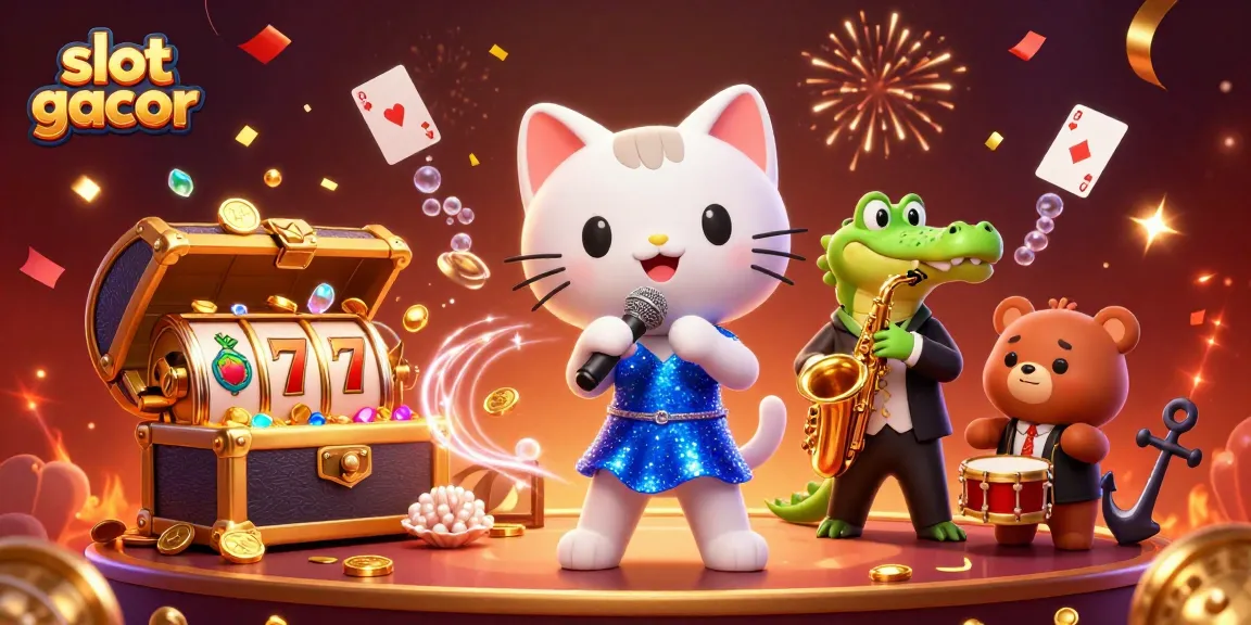 Experience thrilling slot gacor adventures with colorful casino characters and dynamic elements in a vibrant scene.