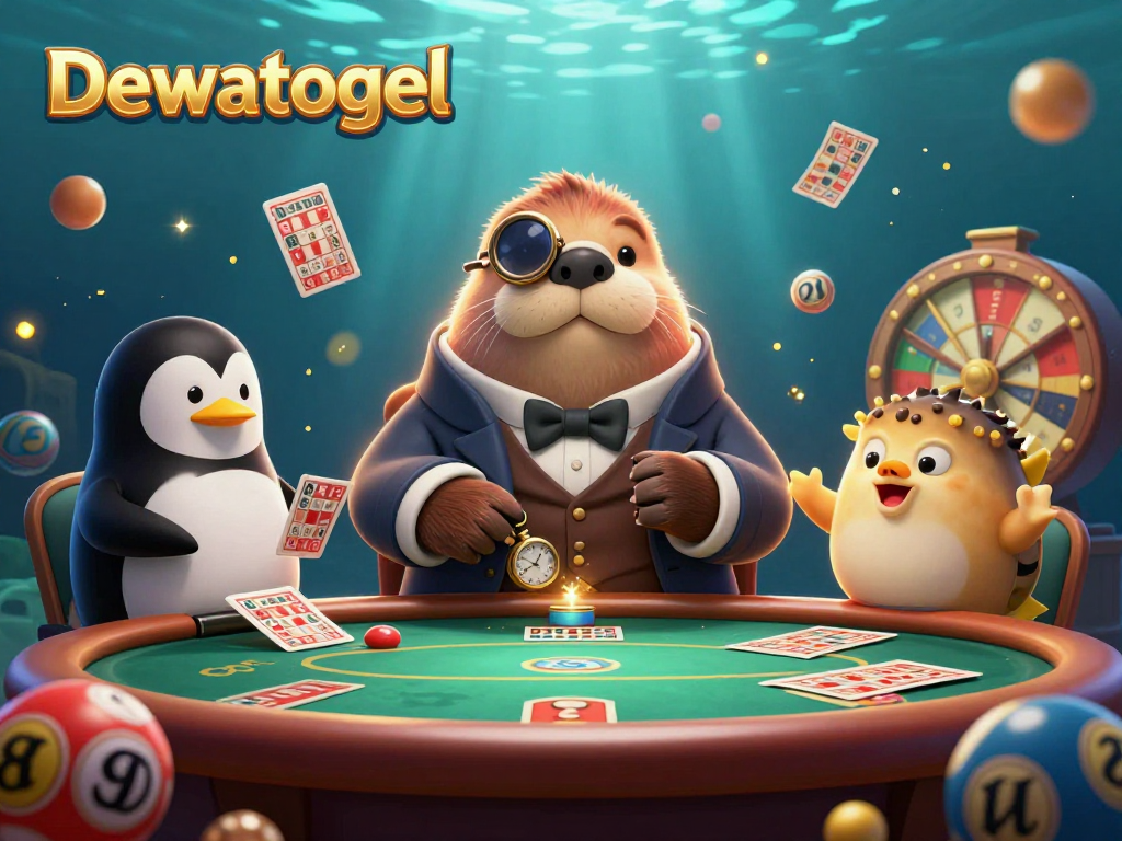 Dewatogel menyajikan suasana lotere bawah laut dengan walrus, penguin, dan ikan puff yang berinteraksi.