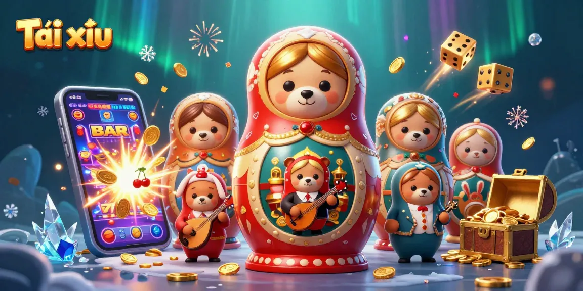 Experience exciting Tài xỉu thrills with vibrant characters and dynamic casino elements in this 3D illustration.