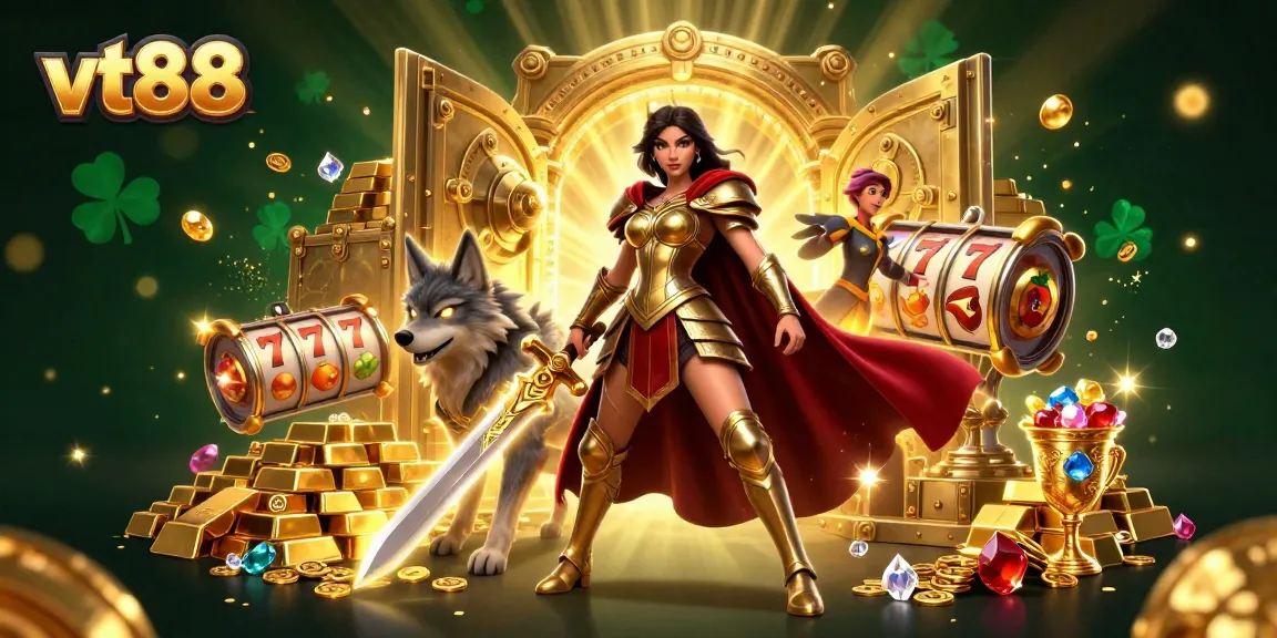 Engage in thrilling gaming at vt88, featuring a warrior queen and treasures amidst dynamic slot action.