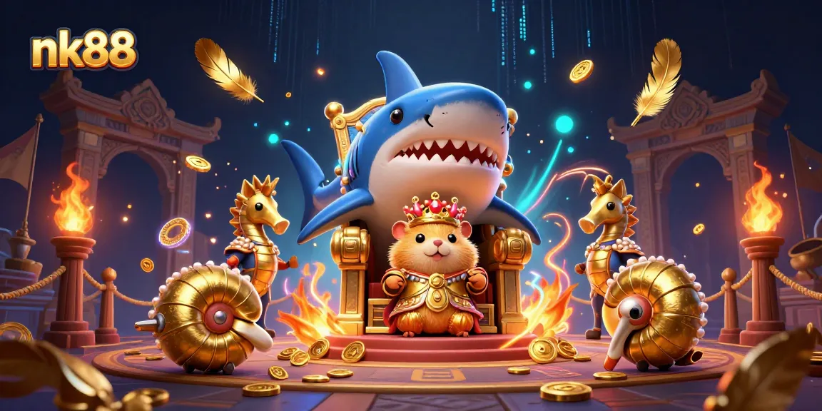 Win big at nk88 with a fierce hamster king commanding a realm of fortune in 3D illustration.