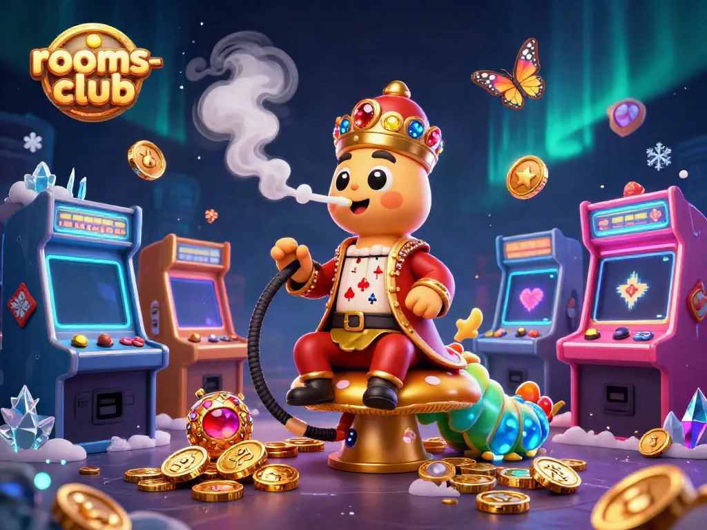 Permainan slot yang menarik di rooms-club dengan karakter kartun unik dan koin emas melimpah.