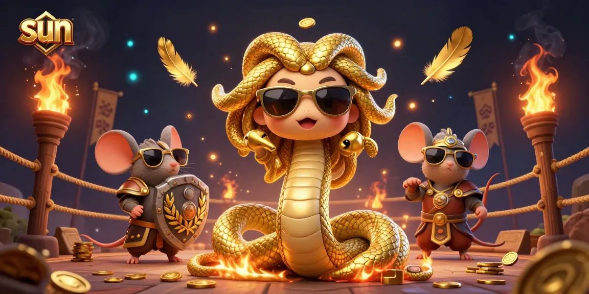 Experience vibrant casino action with sun-themed Medusa, a warrior mouse, and golden elements.