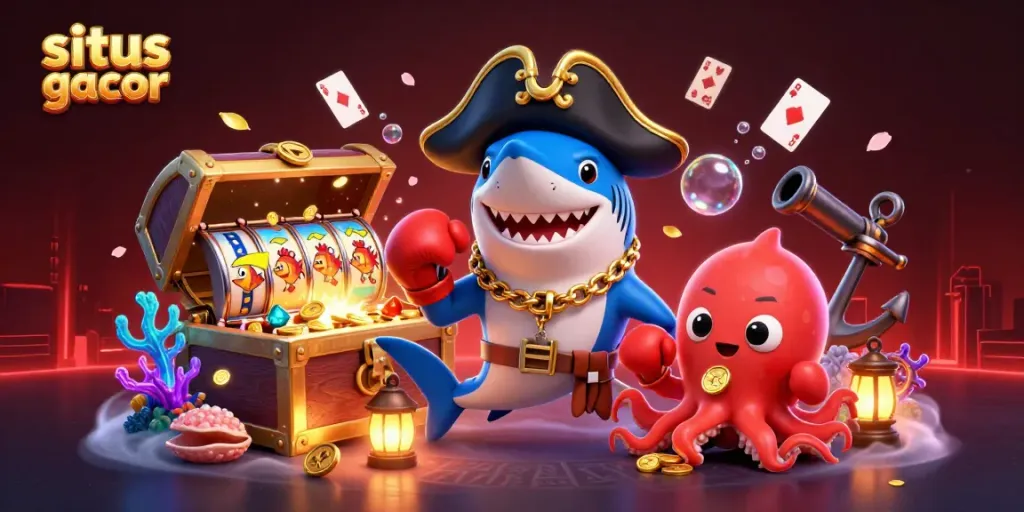 Situs gacor menawarkan slot gacor dengan gambar karakter kartun 3D menarik dalam suasana kasino bawah laut.