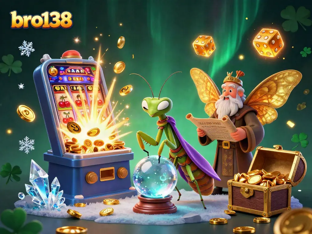 Experience thrilling wins and jackpots at bro138 with a vibrant gaming scene featuring slot machines and lively characters.