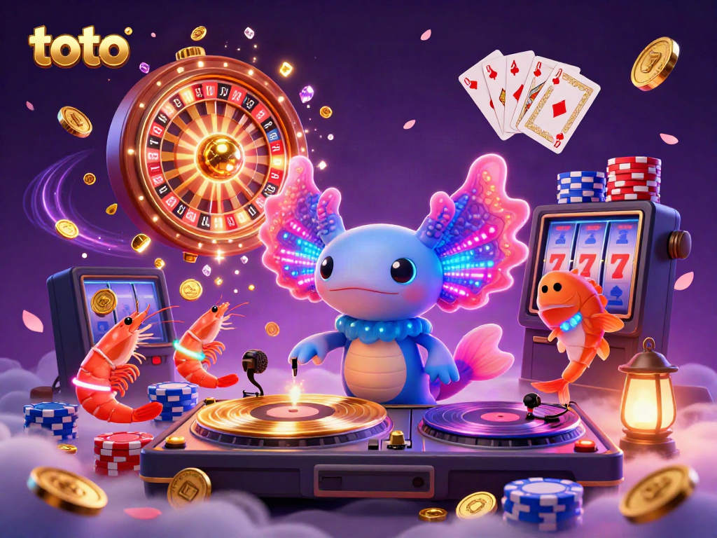 Engage in thrilling toto gameplay with vibrant characters, sparkling gems, and dynamic casino elements.