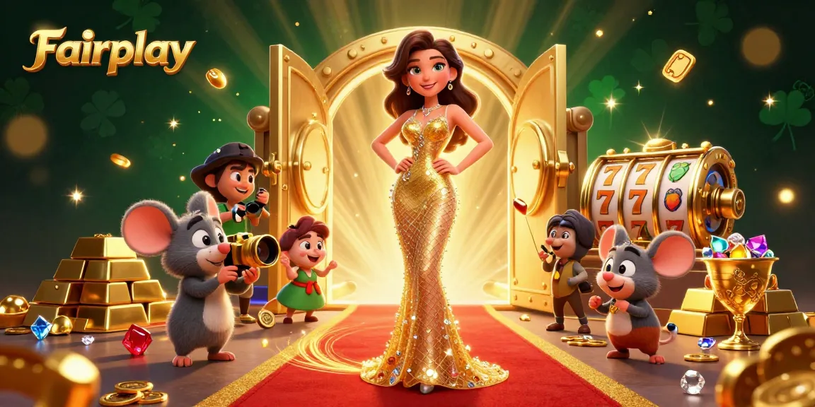 Experience Fairplay with captivating casino action featuring a glamorous character and vibrant game elements.