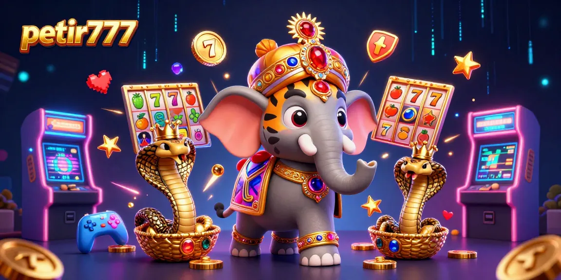 Experience the thrill of petir777 with a vibrant 3D casino illustration featuring interactive slot games.