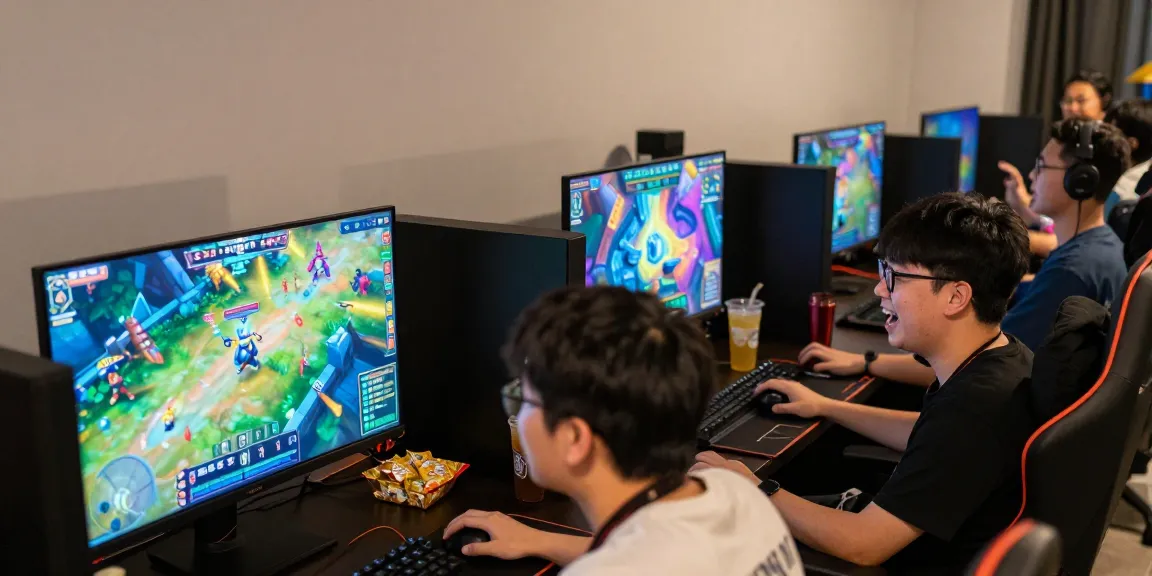 Suasana event slot gacor cipung138 dengan pemain fokus dan peralatan gaming modern.